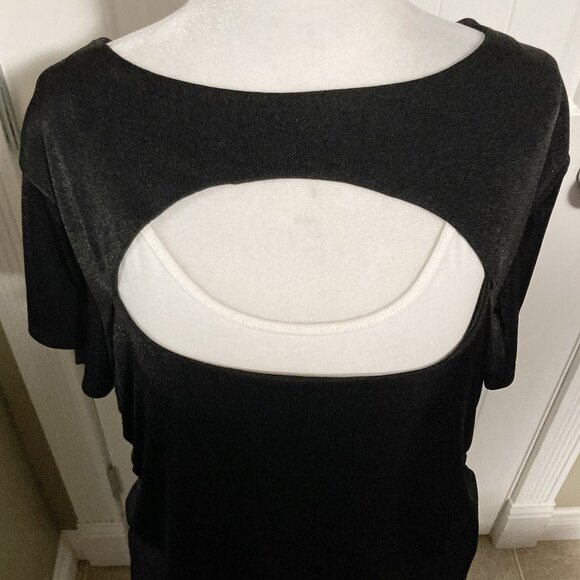 GRAND BEACH CLUB Black plus-size keyhole neckline short-sleeve top 2X XXL shirt - Picture 4 of 15